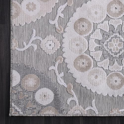 Miniatura 4 de CAMILSON Alfombra para interiores y exteriores, de 10 x 14 pulgadas, diseño de medallones florales, para interiores y exteriores, fácil limpieza, no