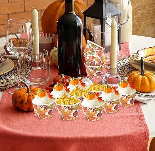 Miniatura 6 de 48 unidades de hojas de Acción de Gracias, 10 onzas, taza de papel desechable de cosecha, cuencos de helado de postre y hojas de arce de otoño,