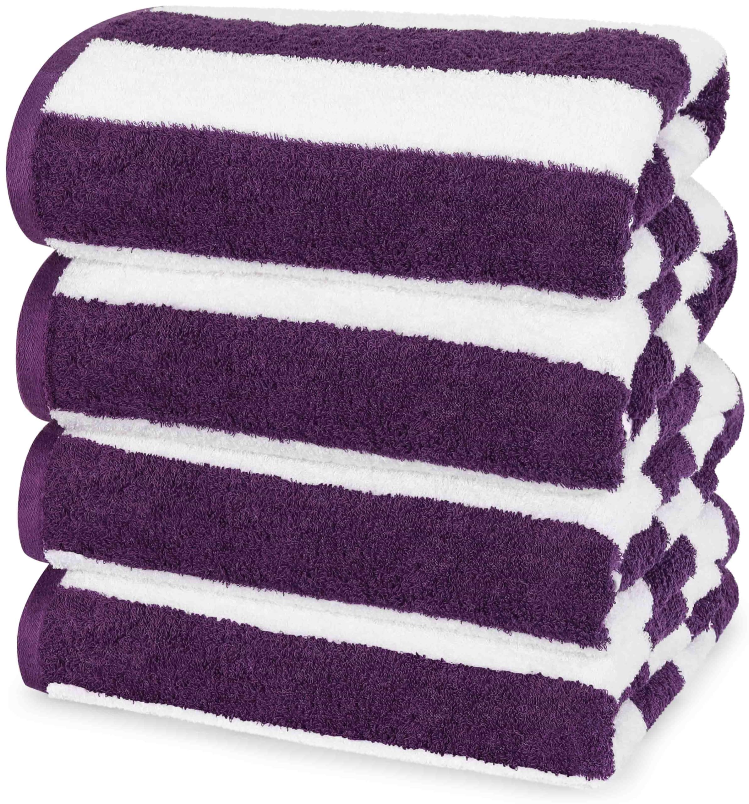Utopia Towels [4 Pack Cabana Stripe Beach Towel, (30 x 60 Inches) Oversized 100% Ring Spun Cotton Pool Towels, Highly Absorbent Quick Dry Bath Towels for Bathroom, and Swim Towel (Plum)