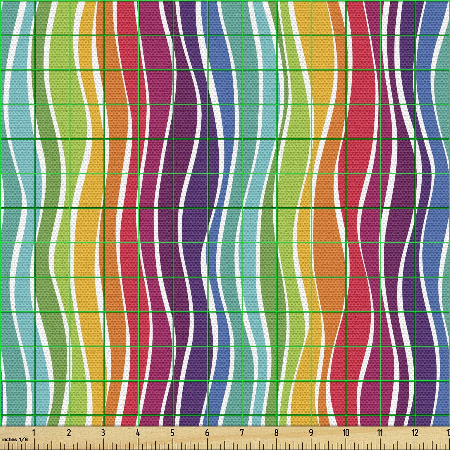 Ambesonne Rainbow Fabric by The Yard, Colorful Swirls Vertical Waves Rhythmic Design Cheerful Funky Retro Graphic, Decorative Fabric for Upholstery and Home Accents, 3 Yards, Yellow Purple