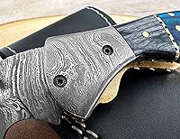 Vista 6 de Cuchillo de Bolsillo de Acero de Damasco para Hombres con Funda de Cuero, Cuchillos de Caza Plegables Hechos a Mano de 7 Pulgadas, Mango - Cuchillo