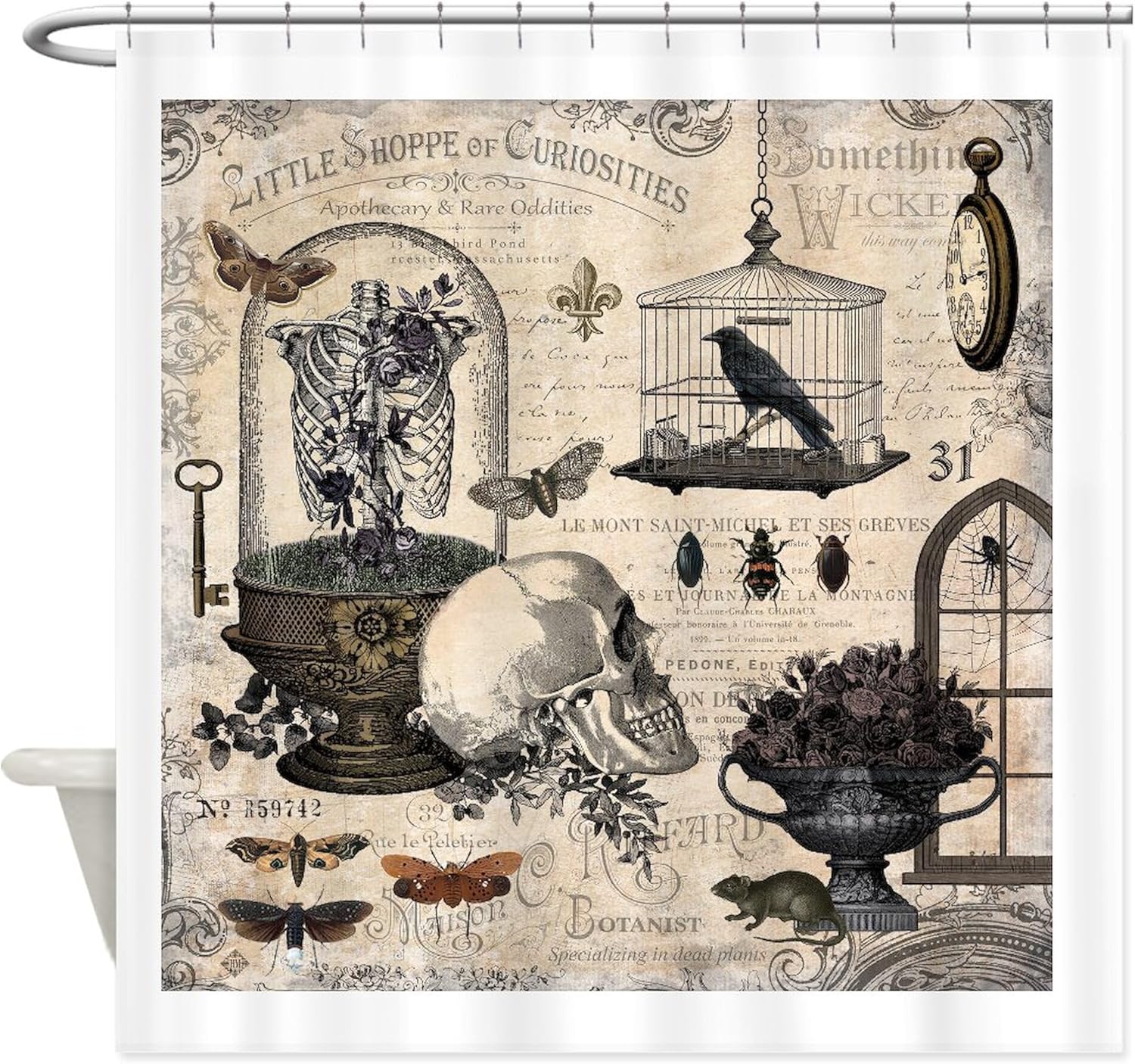 CafePress Modern Vintage Halloween Garden Decorative Fabric Shower Curtain