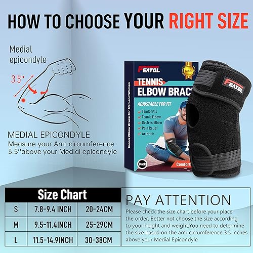 Miniatura 7 de FEATOL Codera para tendinitis y alivio del codo de tenista para hombres y mujeres, codo de golfistas con estabilizador de resorte, manga de
