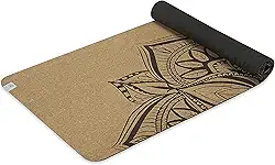 Tapete de ioga Gaiam Cork | Cortiça natural sustentável resiste a germes e odores | Base de borracha TPE não tóxica | Ótimo para yoga quente, pilates (68 pol. x 68 pol. x 5 mm de espessura)