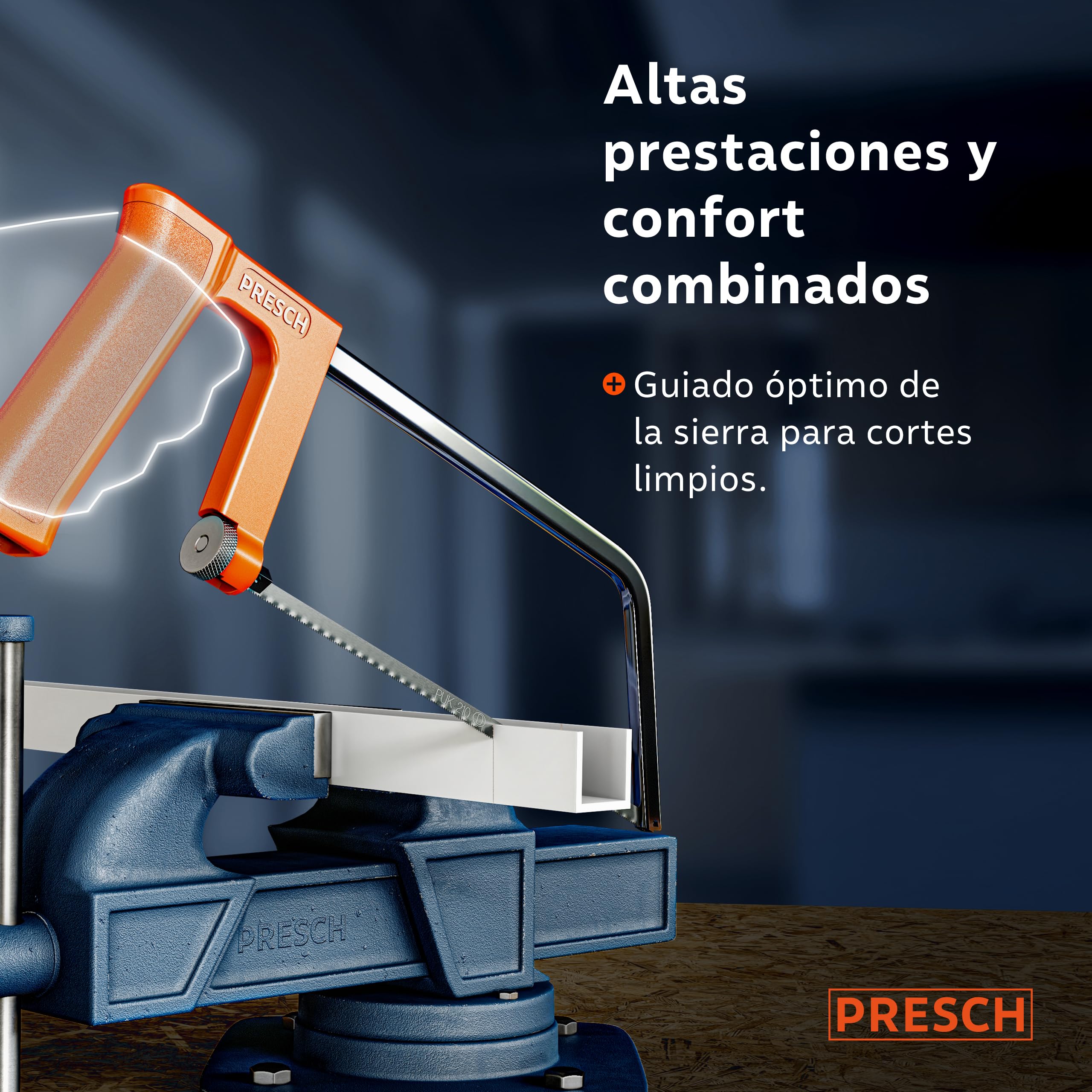 Presch Sierra de metal 200mm - Con hoja de sierra universal para cortes precisos - Cambio rápido de hojas de sierra - Mango ergonómico para serrar mejor - Sierra de arco pequeña, Sierra manual