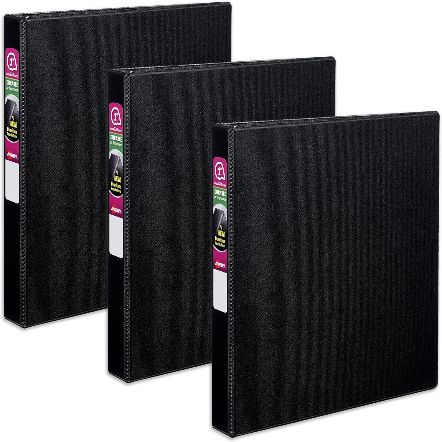 Avery Durable 3 Ring Binder, 1 Inch Slant Rings, 3 Black Binders (27250)