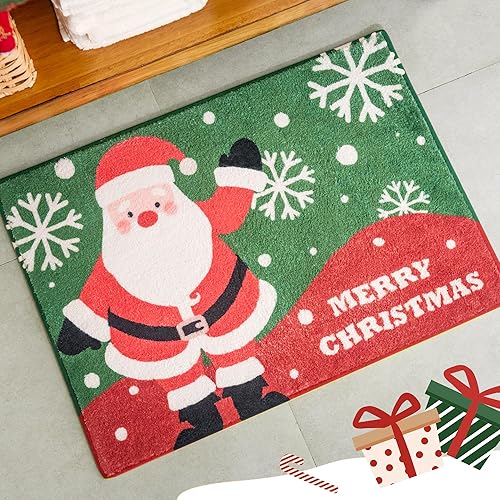 Miniatura 7 de GRANNY SAYS Juego de 3 alfombras de Navidad antideslizantes y lavables, juego de fundas de inodoro de Papá Noel para baño en forma de U,