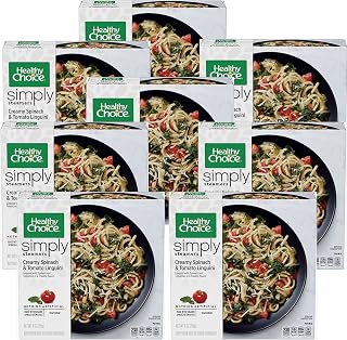 Healthy Choice Frozen Simply Organic Creamy Spinach and Tomato Linguini - Nothing Artificial - 230 Calories - Ready Set Gourmet Donate a Meal Program - 8 Pack (9oz Each)