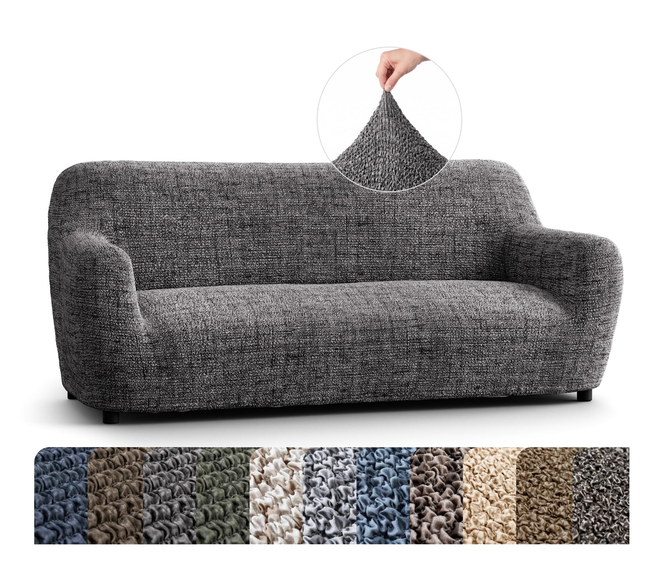 Mamma Mia Covers PAULATO BY GA.I.CO. Sofa Slipcover - Stretch Couch Cover - Stylish Cushion Sofa Cover - Soft Polyester Fabric Slipcovers - 1-Piece Form Fit Washable Protector for Pet - Microfibra - Vittoria Grey