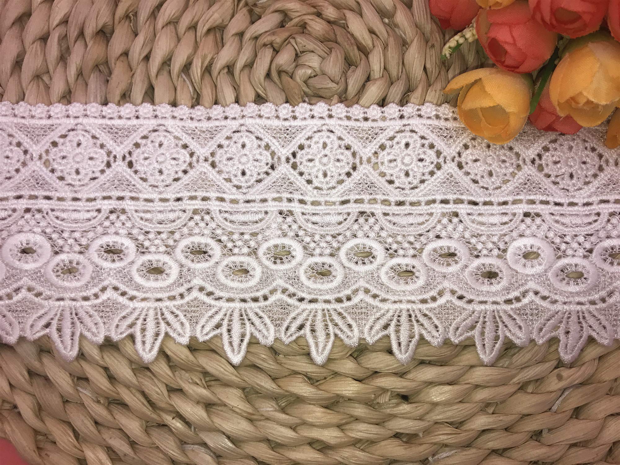 8CM Width Europe Rome Pattern Inelastic Embroidery Lace Trim,Curtain Tablecloth Slipcover Bridal DIY Clothing/Accessories.(4 Yards in one Package) (White)