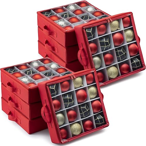 ZOBER Almacenamiento de adornos de Navidad, cajas organizadoras de bandejas de adornos de 12.6 x 12.6 x 3.35 pulgadas con divisores, compartimentos