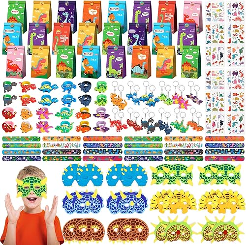 INNOCHEER Favores de Fiesta de Dinosaurio, Decoraciones de Cumpleaños de Dinosaurio Paquete de 24 Suministros de Fiesta de Dinosaurio Decoraciones