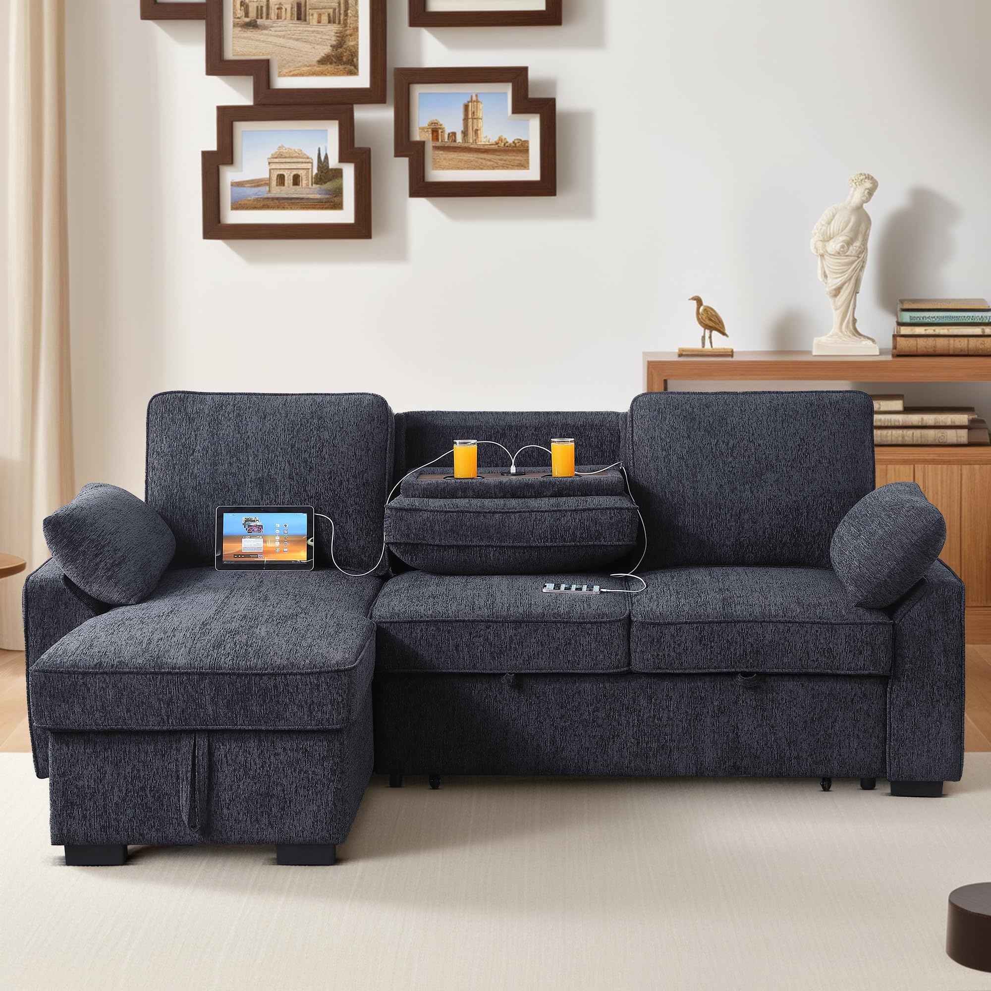 ERYE L-Shaped Pull Out Sleeper Sofa Bed