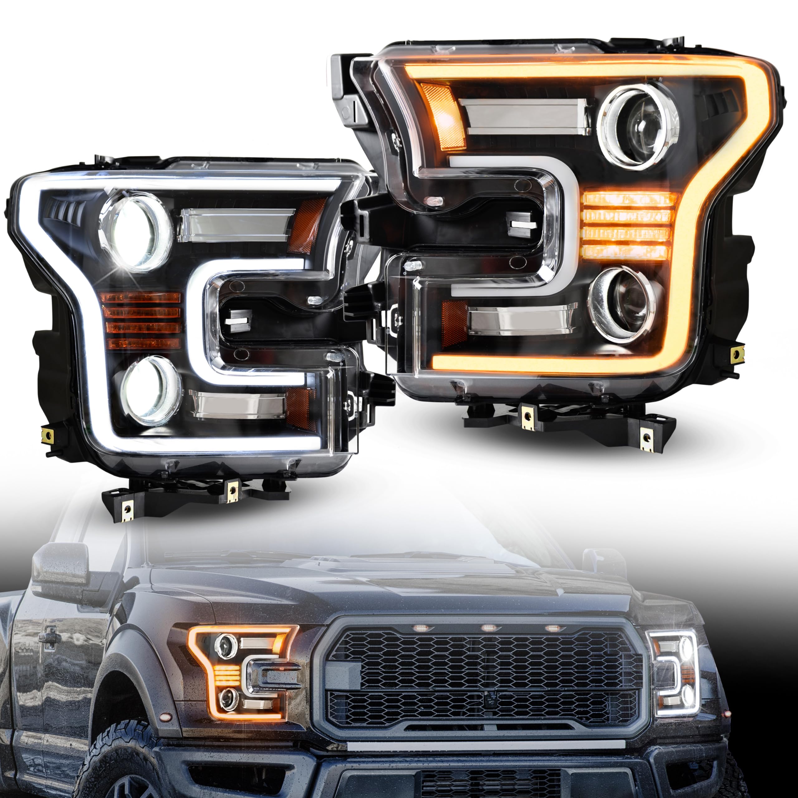 Full LED Headlights for F150 15-17, LED Headlights Assembly with Switchback DRL Dynamic Animation Sequential Turn Signal for Ford F-150 2015-2017 (2PCS, Driver & Passenger Side)