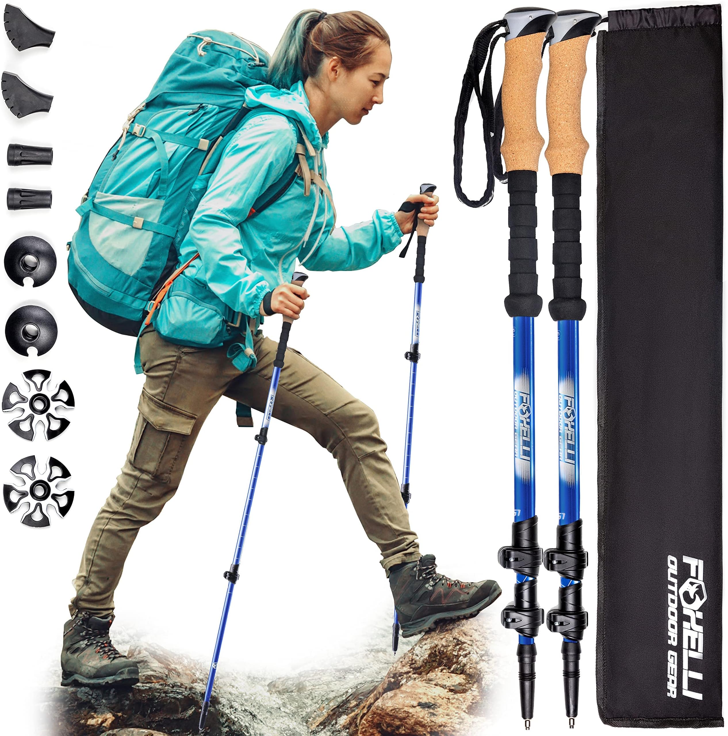 Foxelli Carbon Fiber Trekking Poles – Lightweight Collapsible Hiking Poles with Cork Grips, Quick Flip Locks & All-Terrain Accessories – Adjustable Height Hiking Sticks for Men & Women