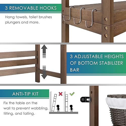 Miniatura 6 de SMIBUY Estante de almacenamiento de baño, estante organizador de bambú sobre el inodoro, ahorro de espacio de inodoro independiente con estantes