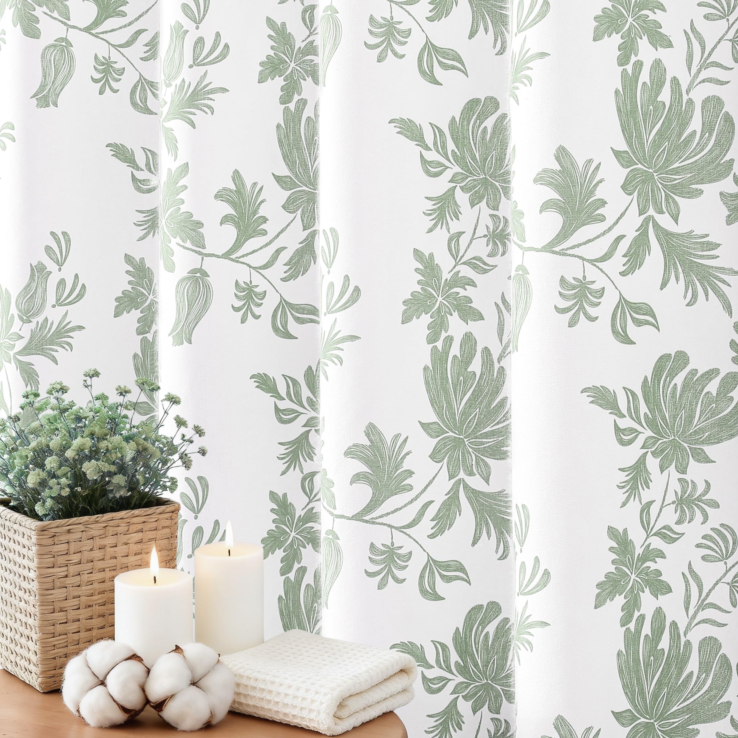 Colorful Star Cotton Shower Curtain for Bathroom, Sage Green Floral Shower Curtain 72x 72 in, Farmhouse Cottage Vintage Country Bathroom Decor