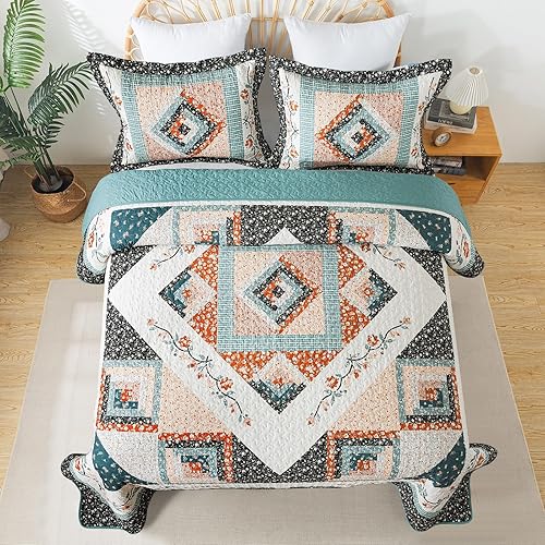 Miniatura 9 de BEDIFANY Juego de edredón tamaño King, juego de edredón de algodón suave para todas las estaciones, colcha ligera de 3 piezas tamaño King con una