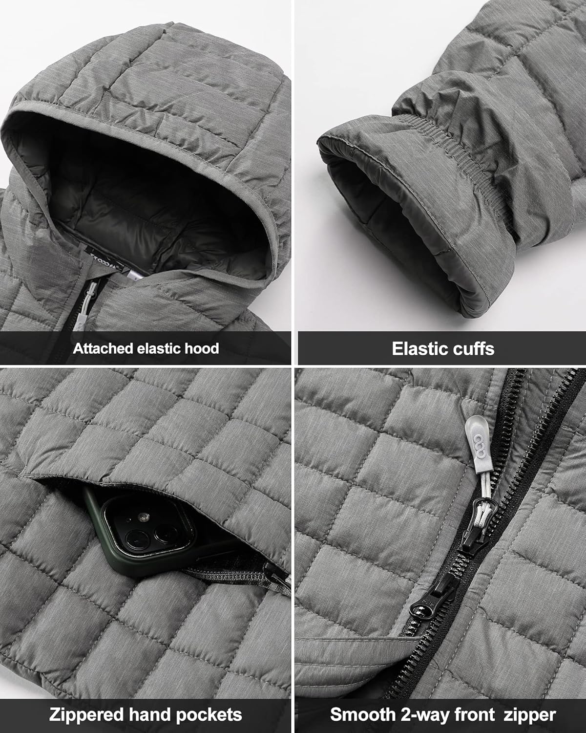 33,000ft Men's Thermolite Packable Hooded Quilted Puffer Jacket, Lightweight Warm Puffy Insulated Winter Coat - Image 4