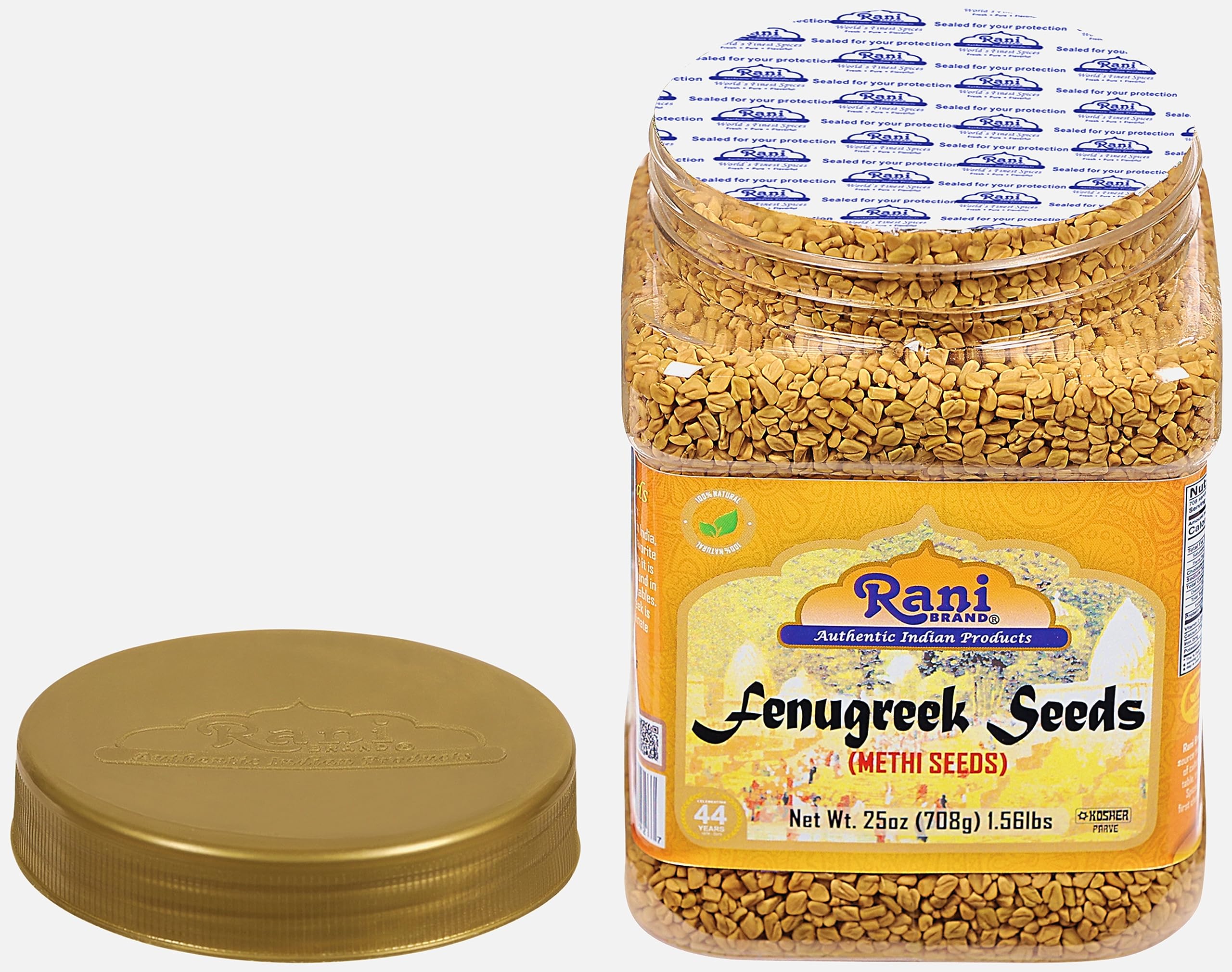 Rani Fenugreek (Methi) Seeds Whole 25oz (1.56lbs) 708g PET Jar, Trigonella foenum graecum ~ All Natural | Vegan | Gluten Friendly | Non-GMO | Kosher | Indian Origin, used in cooking & Ayurvedic spice