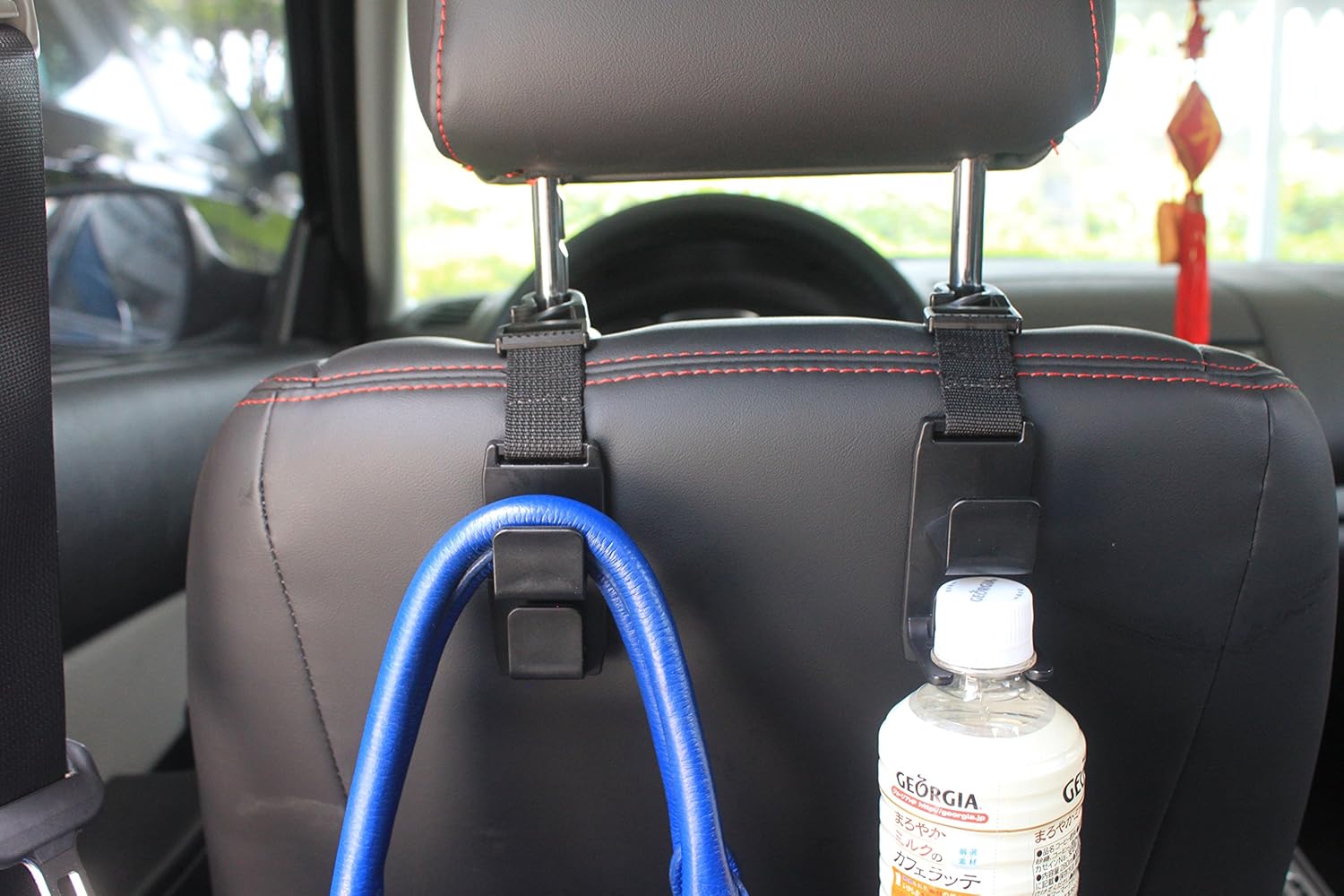 lebogner 4 Pack Car Seat Headrest Hooks Strong and Durable Backseat Headrest Hanger Storage for Handbags, Purses, Coats, and Grocery Bags, Universal Vehicle Car Seat Back Headrest Bottle Holder : Automotive