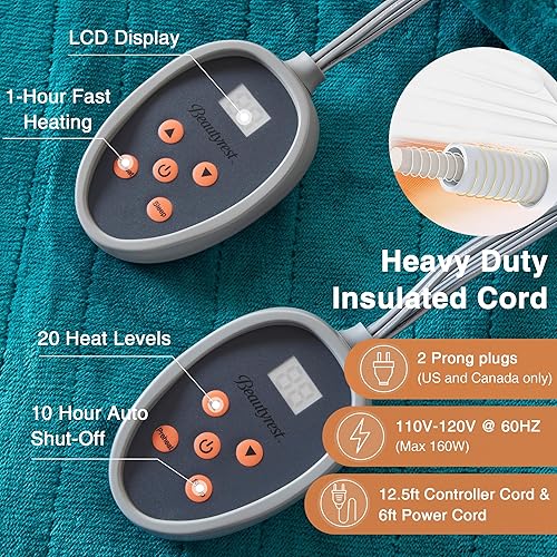 Vista 77 de Beautyrest - Manta Eléctrica Reversible de Felpa ultraligera - Manta Eléctrica, Regulador de Múltiples Niveles de Calor Acogedor Sofá Sala de Estar