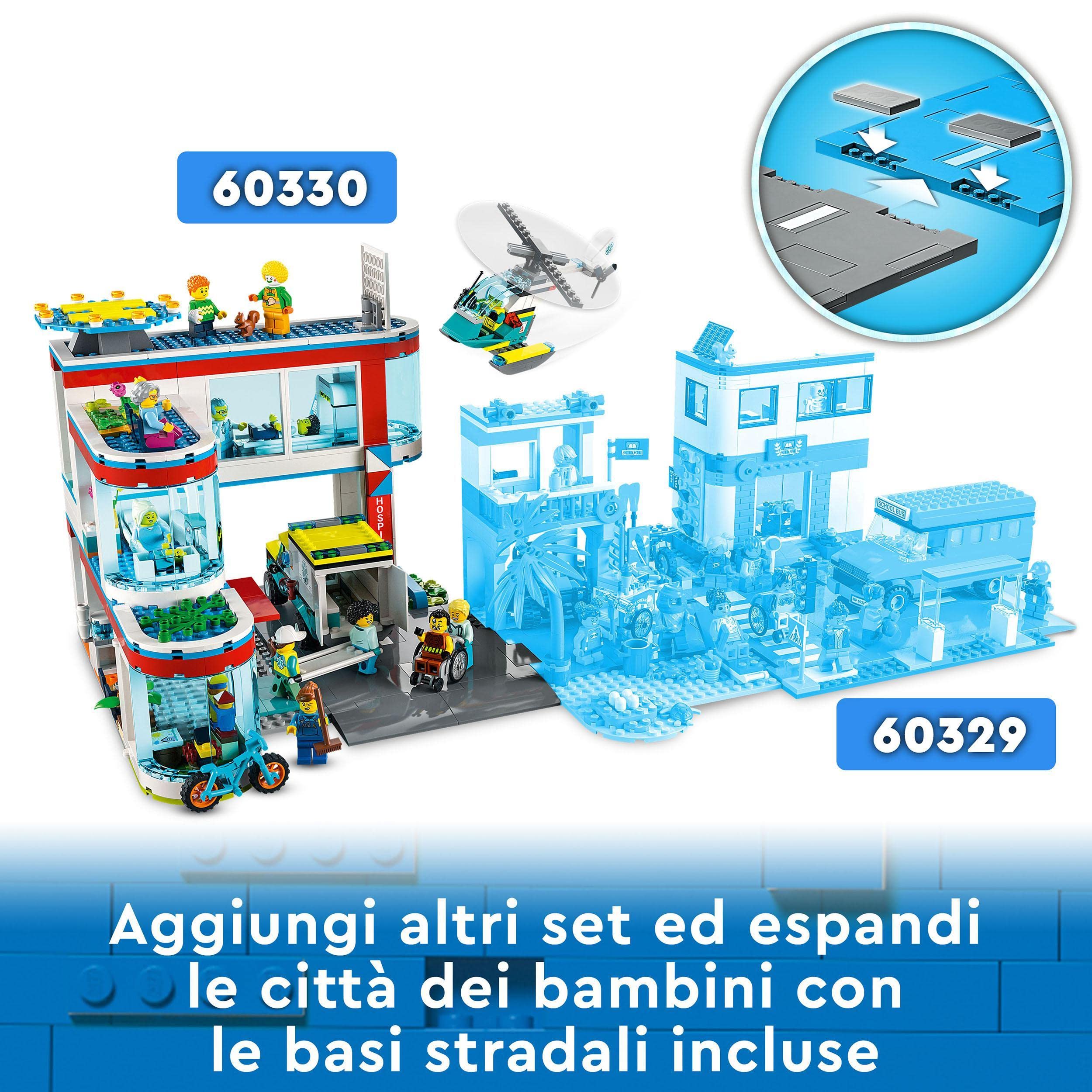 LEGO 60330 City Ospedale, Set con Autoambulanza Giocattolo ed Elicottero di Soccorso, Giochi per Bambina e Bambino dai 7 Anni in su, Idea Regalo