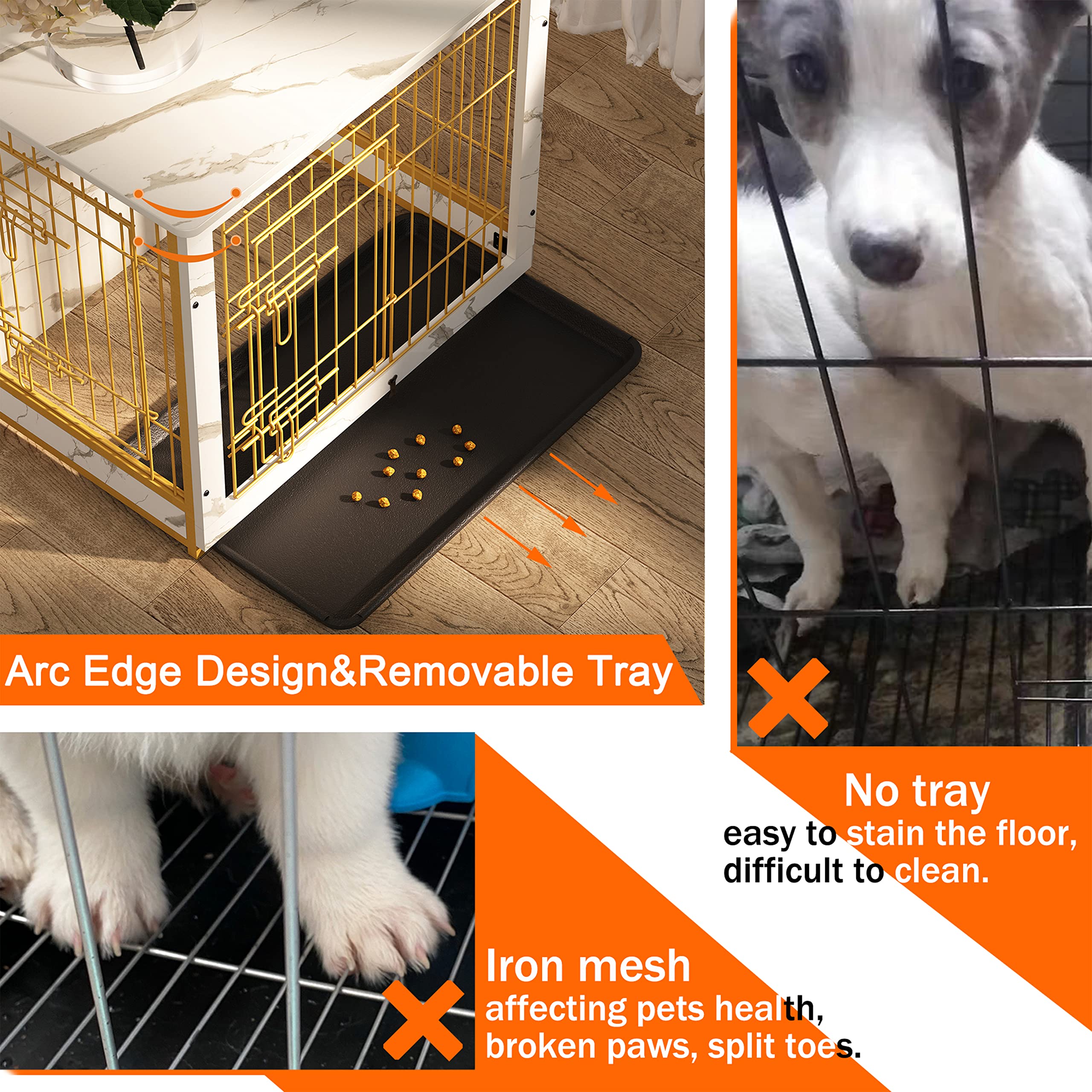 Megidok Wooden Dog Crate Furniture with Cushion, Dog Crate End Table