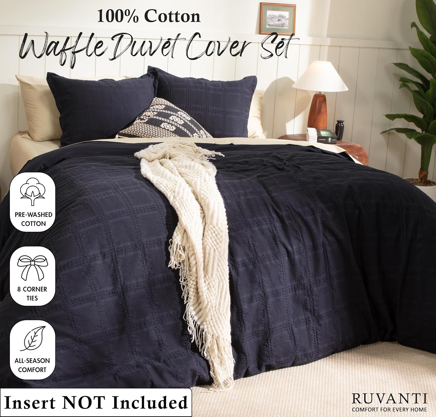 RUVANTI 100% Cotton Waffle Duvet Cover Twin Size, Charcoal image 2