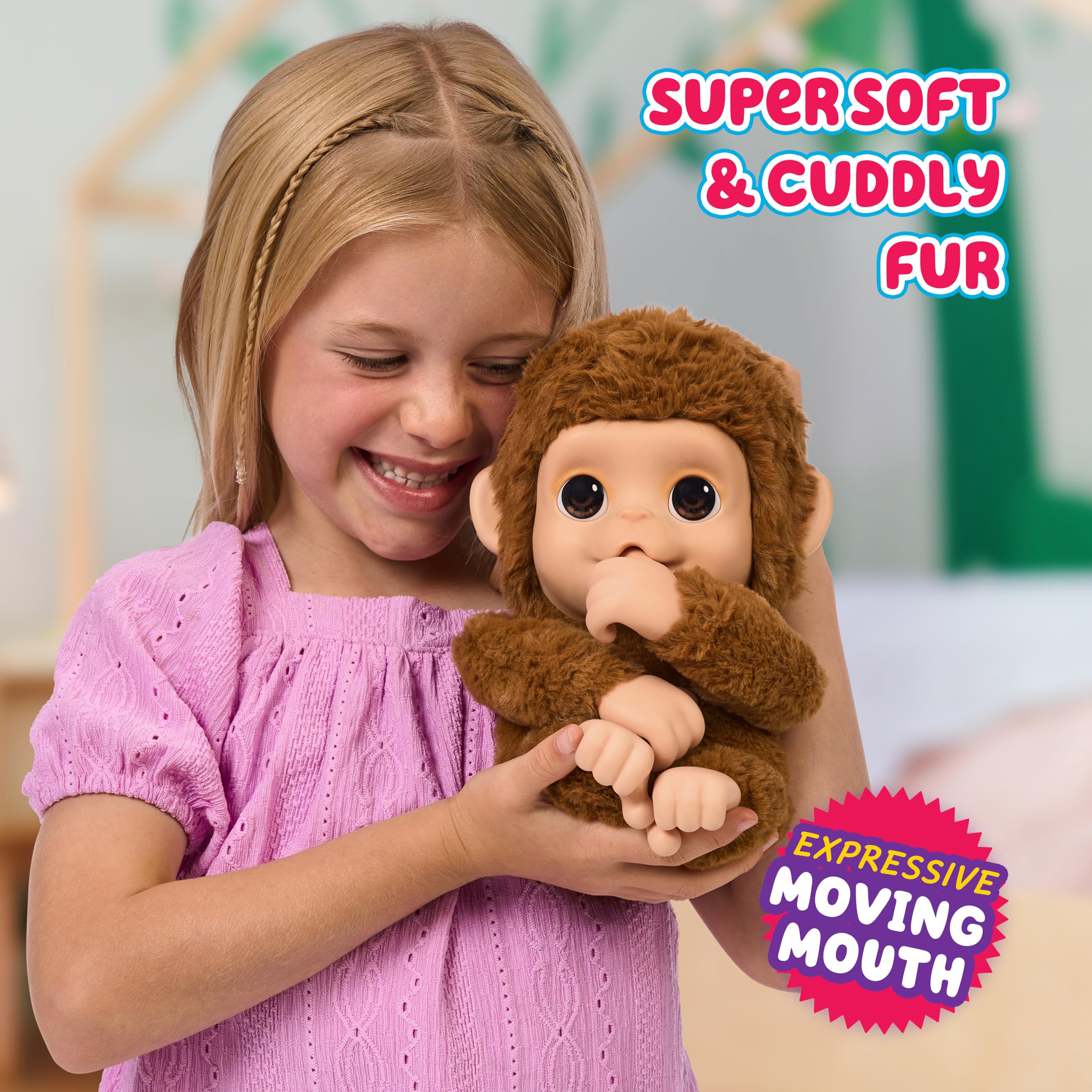 Little Live Pets My Baby Monkey Mango, 50+ Sounds and Reactions, Plush Interactive Monkey Toy Set with Accessories, Interactive Pets for Kids Ages 4+