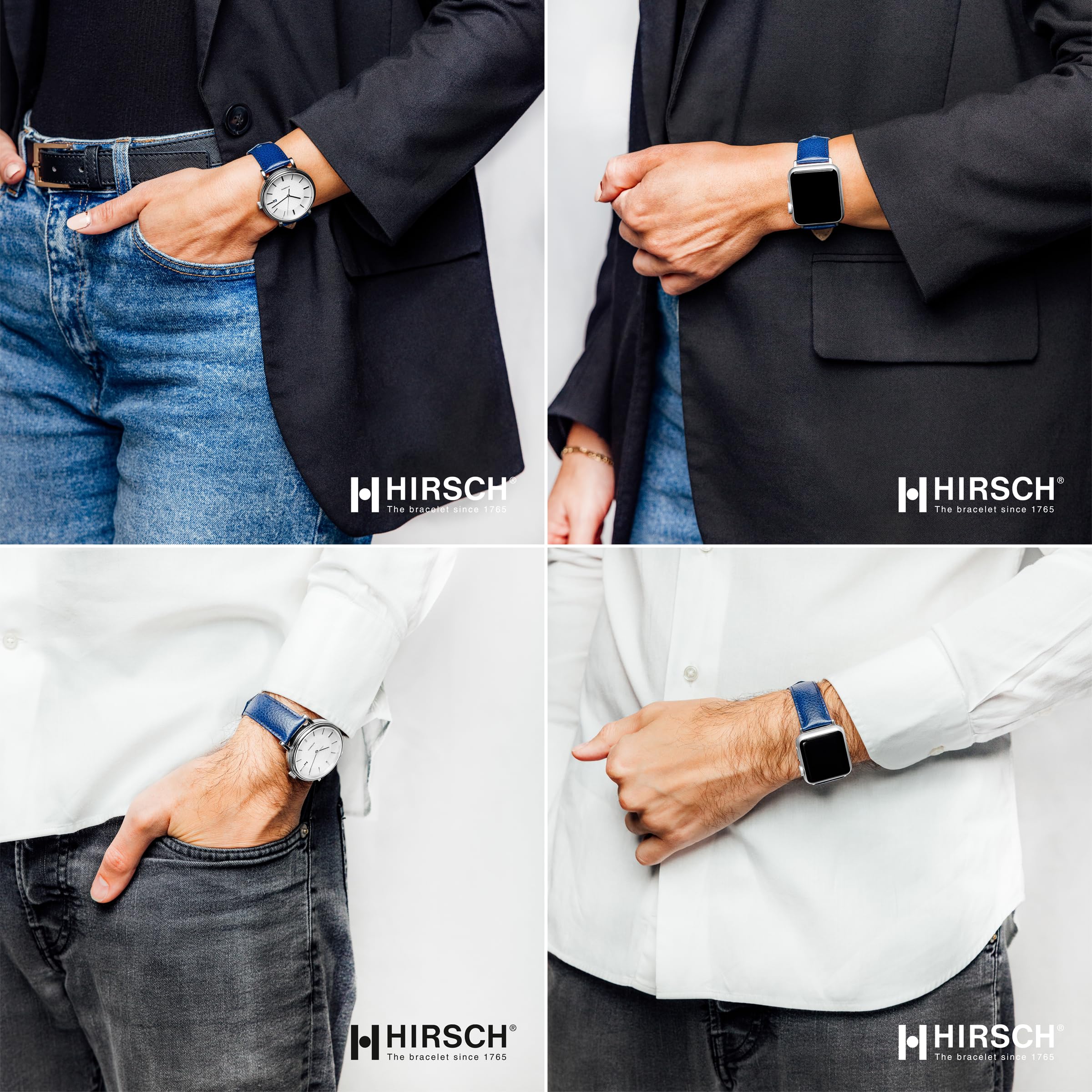 HIRSCH Cinturino Kansas M - vera pelle di vitello - stampa a bufalo - uomo/donna - blu - 16 m