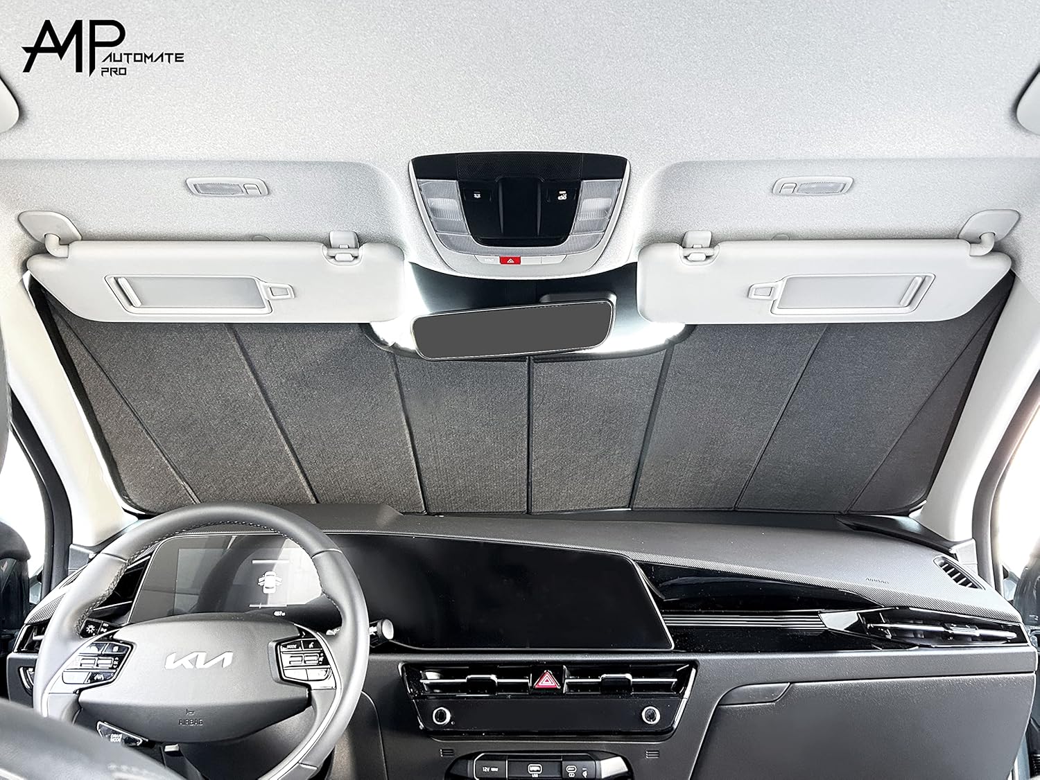 AutoMate Pro Custom Fit Windshield Foldable Sunshade for 2023 2024 2025 Kia NIRO, Plug-in Hybrid, Hybrid, EV, SUV, Compact Sun Shade Block UV Rays Visor Protector Folding Dual-Purpose 2  pack