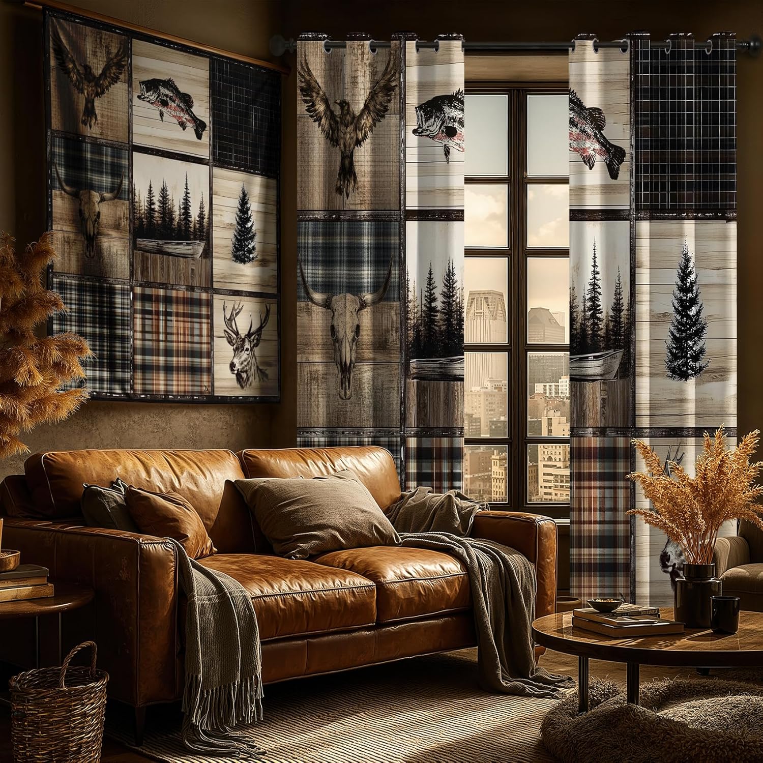 Southwest Curtains Blackout for Living Room, Rustic Bear Paw Aztec Native American Bedroom Curtains 63 Inches Long, Thermal Insulated Room Darkening Grommet Patterned Drapes for Windows