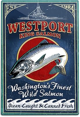 Lantern Press Westport, King Salmon Vintage Sign (12x18 Aluminum Art, Indoor Outdoor Metal Sign Decor)