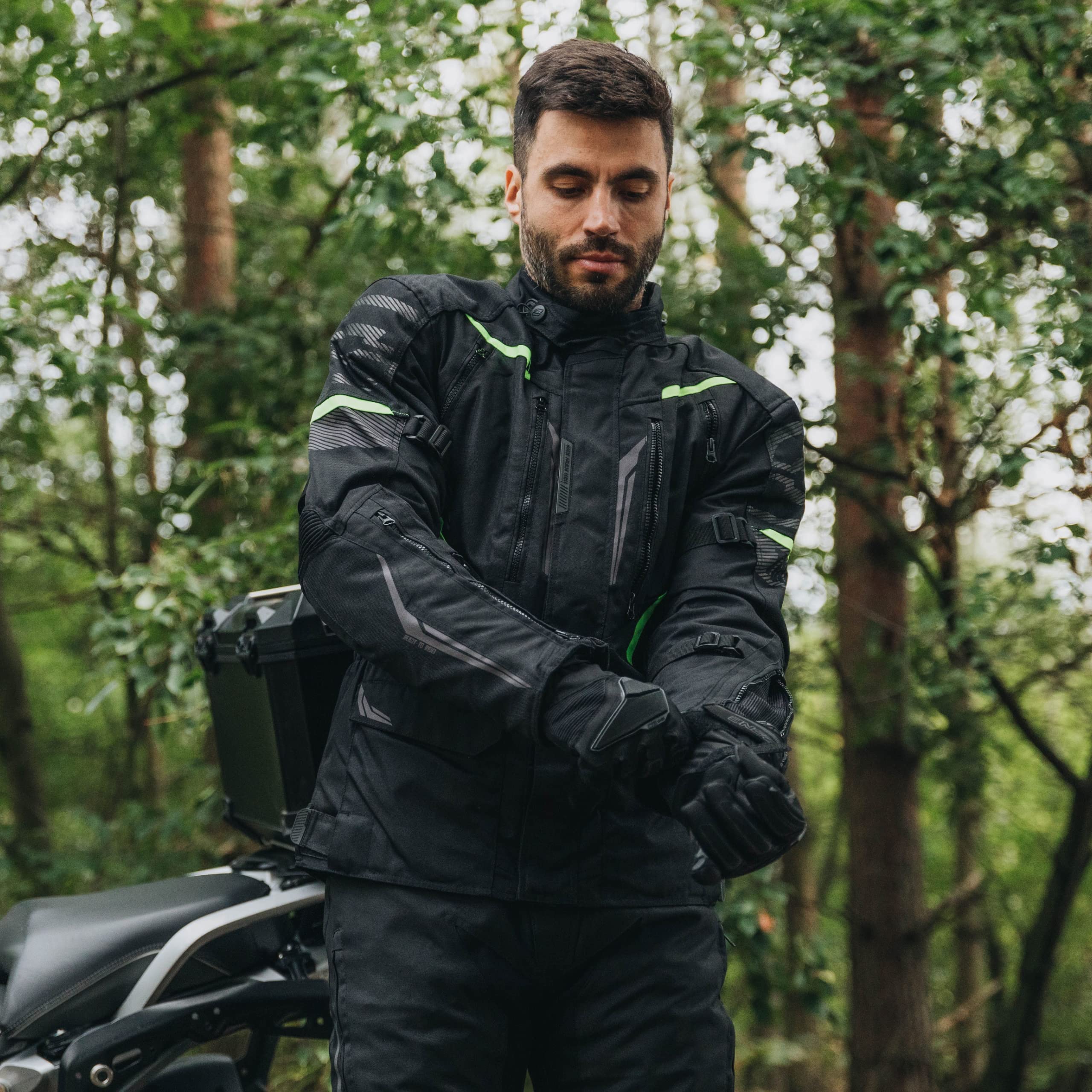 OZONE MOTO Męska kurtka motocyklowa Tour Iii, czarny/antracytowy/fluorescencyjny żółty, XXL