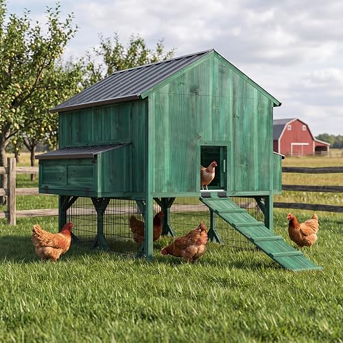 BlueWish 6×6FT Wood Chicken Coop for 15-18 Hens, Cedar Chicken House, Green