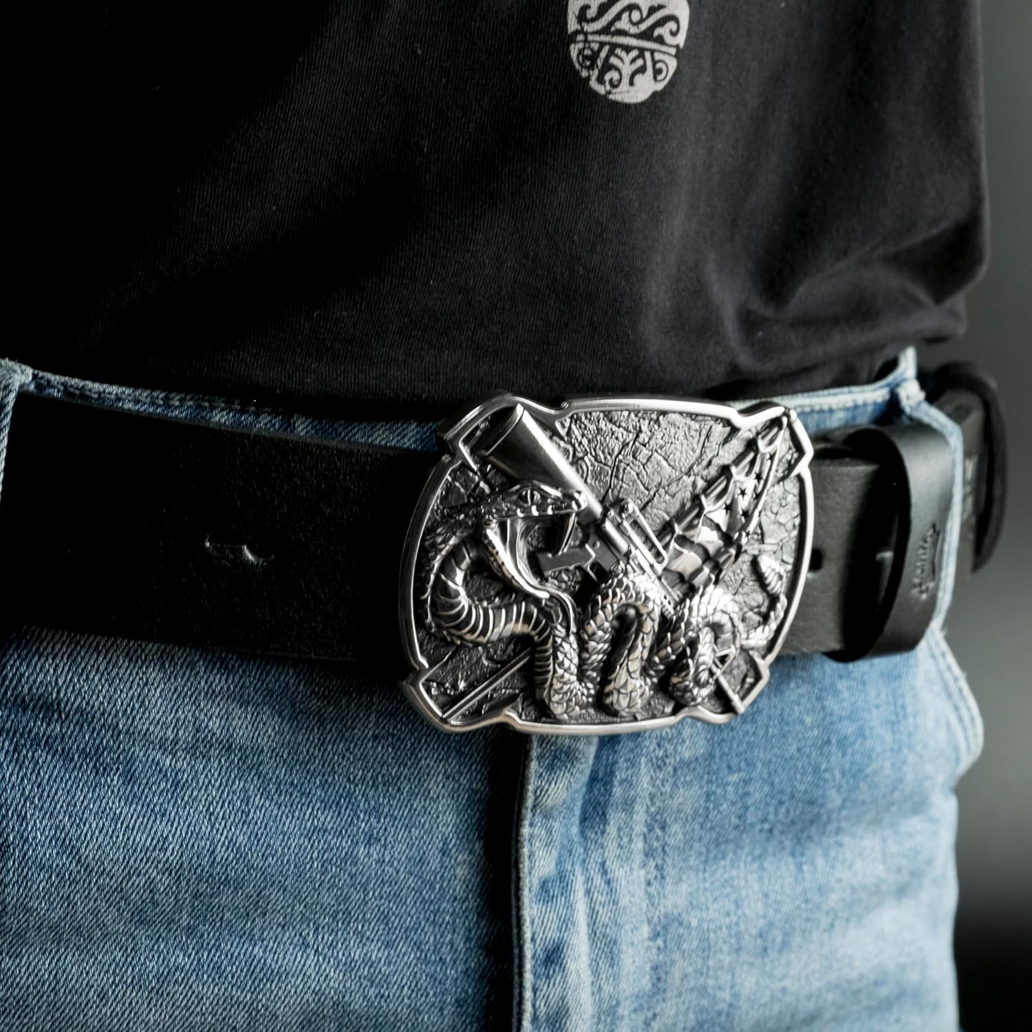 Solid geman silver Land of the free because of the brave belt buckle, Gadsden rattlesnake and star-spangled banner, Brave American buckle, USA veteran buckle