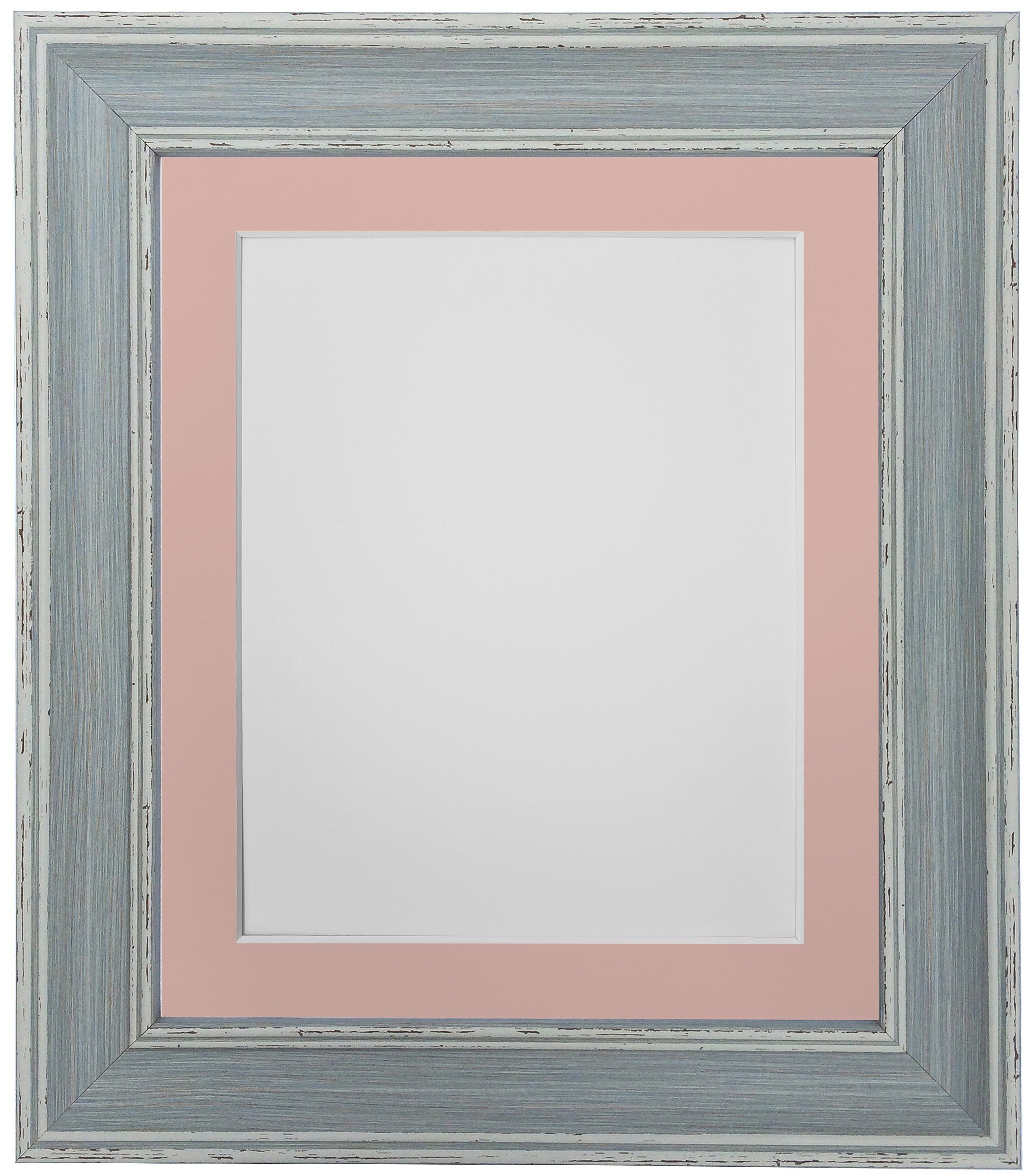 FRAMES BY POST Scandi Distressed Blue Picture Photo Frame with Pink mount 14 x 8 For Image size 10 x 4 Inch - Image 2