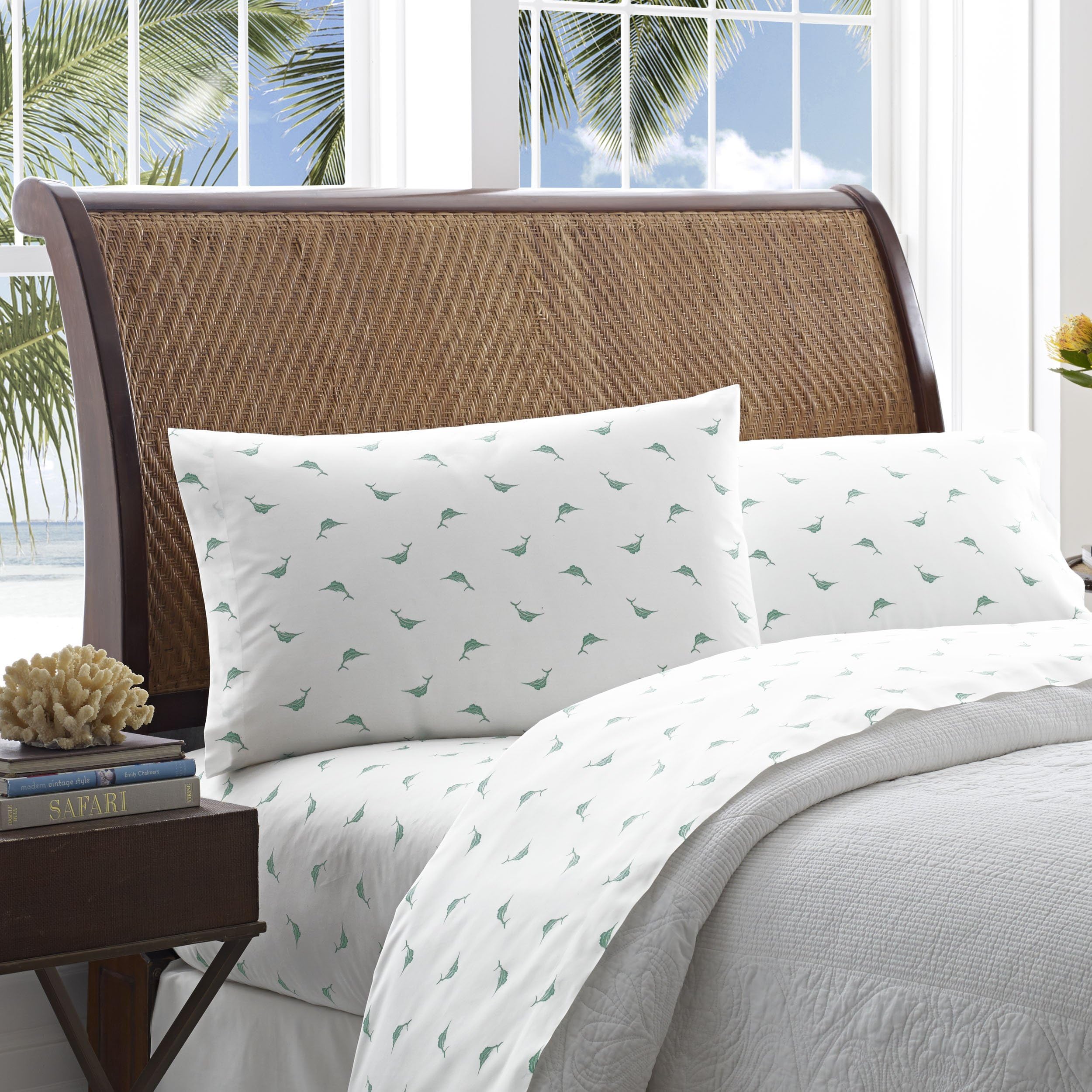Tommy Bahama Mariners Catch Sheet Set, Full, Aqua