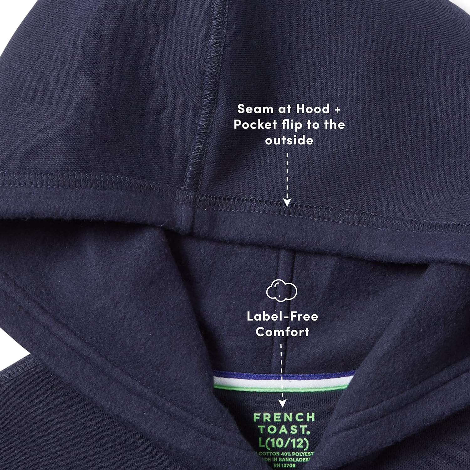 French Toast Unisex Child Adaptive Long Sleeve Fleece Hoodie With Flat Seams And Hidden Hook Loop Closure Sweatshirt