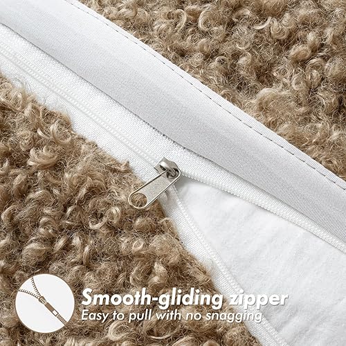 Miniatura 6 de Woaboy Juego de 2 fundas de almohada de piel sintética de 20 x 20 pulgadas, diseño de boucle neutro, decorativas, sherpa, mullidas, cojines de