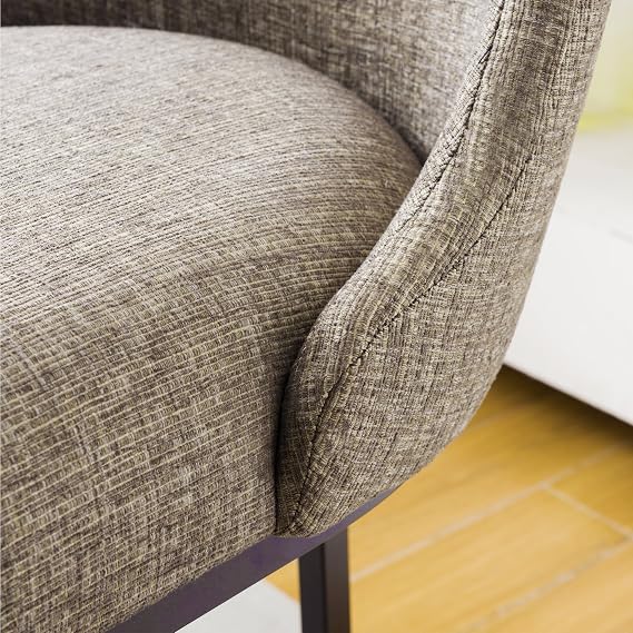 Leick Home Barrelback Bar Stool, Upholstered Back and Seating with Metal Base, for Bars or Elevated Kitchen Counters, Gray Linen and Espresso, 10133ES/GL