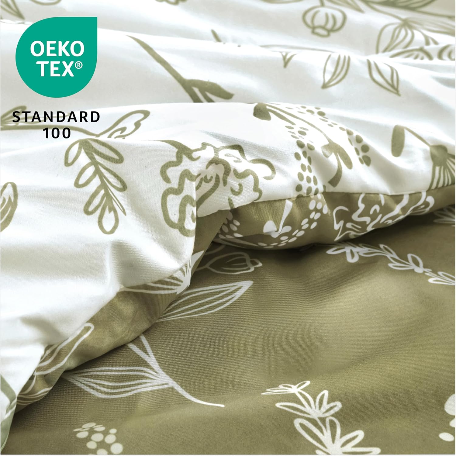 Joiedomi Queen Comforter Set Olive Green, 3 Pieces Floral Queen Bedding Set with 1 Soft Reversible Botanical Comforter and 2 Pillow Shams, Bed in a Bag for All Seasons