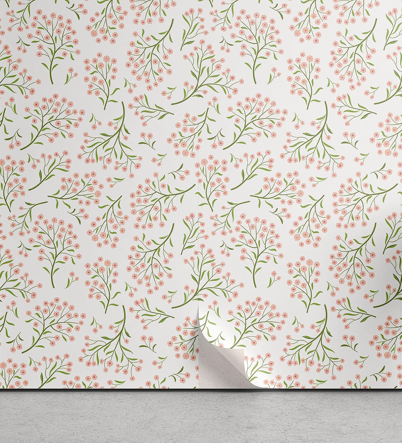 Lunarable Floral Peel & Stick Wallpaper for Home, Minimal Flowers with Blooming Peduncle in Pastel Tones Soft Garden Art, Self-Adhesive Living Room Kitchen Accent, 13 x 72, Blush Pale Olive Green