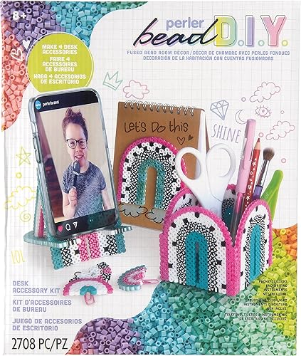 Perler Fused Bead - Taza para lápices, soporte para teléfono, clip de papel y cubierta para cuaderno, accesorio de escritorio, kit de actividades de
