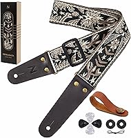Vista 39 de Nefelibata Correa de guitarra, correas de guitarra de algodón bordadas con extremos de cuero de vaca para bajo, guitarras eléctricas y acústicas