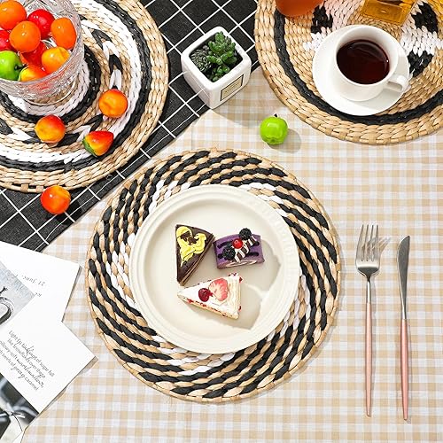 Miniatura 10 de Juego de 3 cestas decorativas de pared bohemias, juego de decoración de pared con diseño africano para sala de estar, dormitorio, casa de campo,