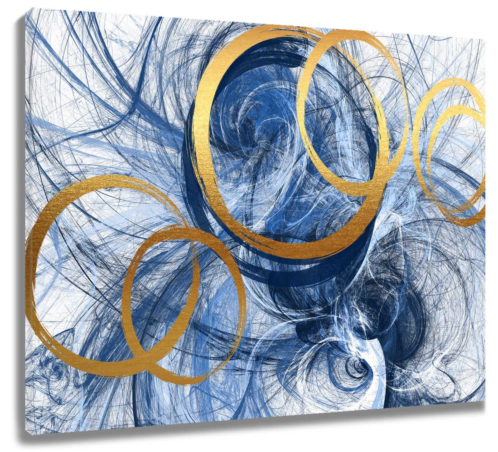 LB Abstract Wall Art Blue and Gold Geometric Canvas Wall Art for Living Room Striped Poster Paint Wall Art Decor for Bathroom Kitchen Bedroom,10Wx8H inch Wooden Framed — image 1