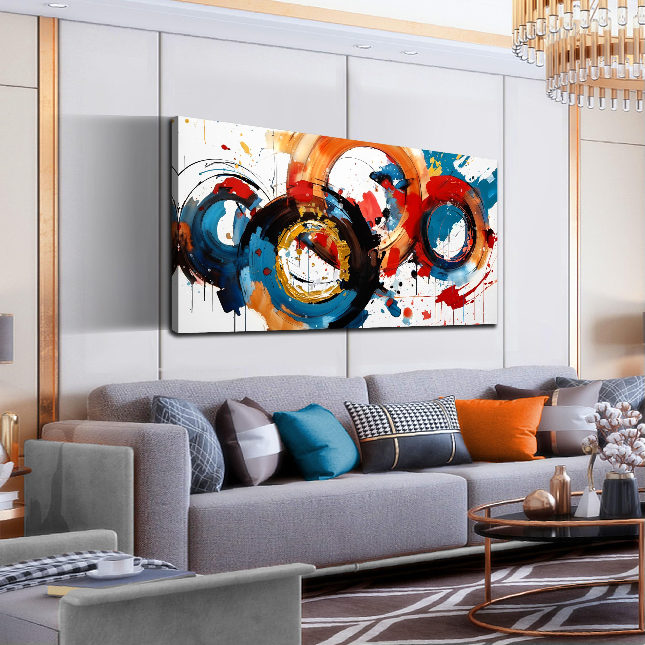 Abstract Wall Art Large Canvas Prints Modern Living Room Bedroom Home Office Wall Decor Framed Colorful Circle Abstract Picture Ready to Hang Size