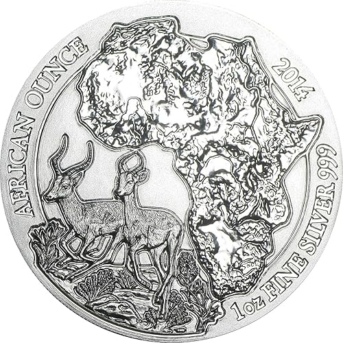 2014 RW African Ounce IMPALA 1 Oz Silver Wildlife Coin in Mint Sealed Packaging - Rwanda 50 Francs BU